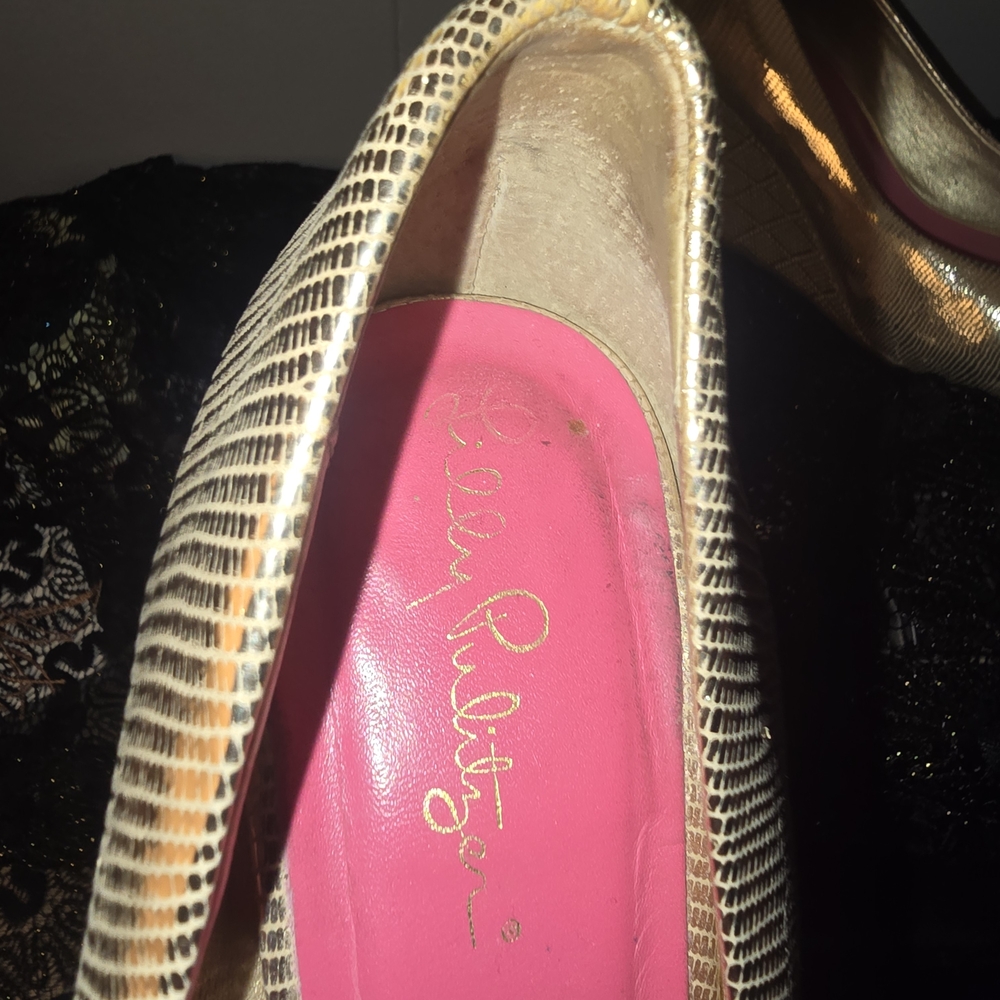 Lilly Pulitzer Gold Textured Open-Toe Closed-Back Raffia Wedges - Picture 3 of 11